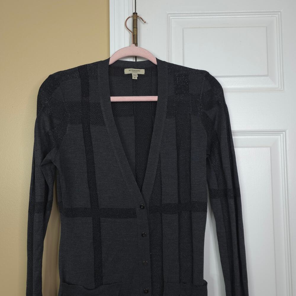Burberry Grey Metallic Silk Knit Long Button Cardigan Size M - Picture 3 of 9